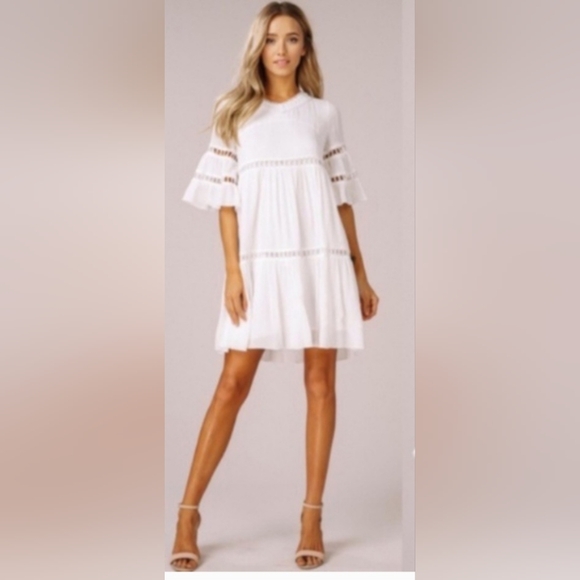 NWT BellanBlue White Tiered Boho Babydoll Dress, Size Small - Picture 4 of 5